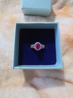 Helzberg 10K White Gold Ruby & Diamond Ring 3/8 CTW Size 7.5 10KT SJM Authentic